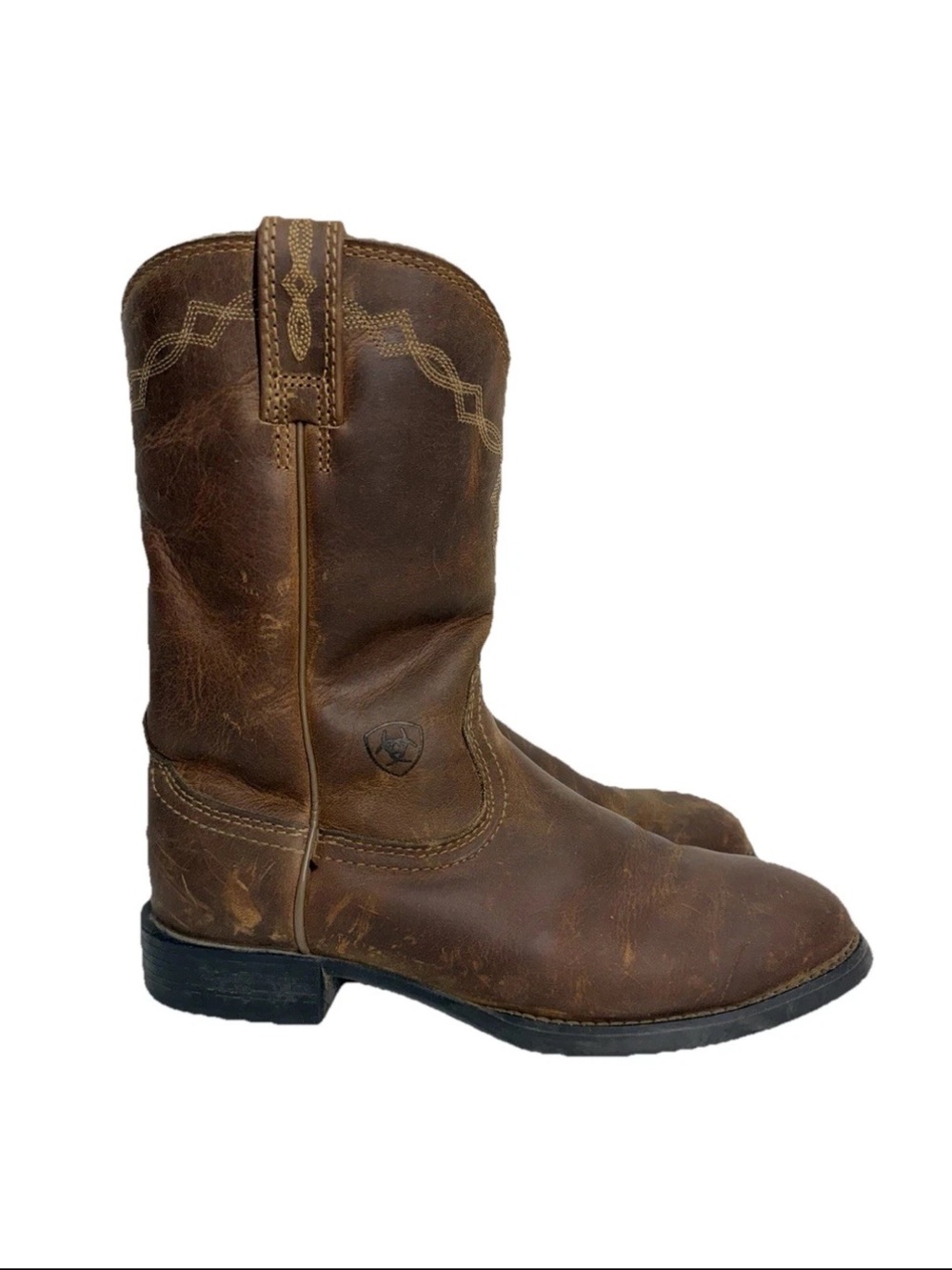 Ariat Heritage Roper Western Cowboy Boots Men’s 7C Brown Round Toe Leather ATS